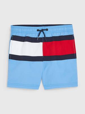 Blue Tommy Hilfiger Colour-Blocked Mid Length Shorts Boys' Swimwear | TH831WLH