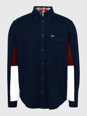 Blue Tommy Hilfiger Colour-Blocked Organic Cotton Twill Men's Shirts | TH152QWS