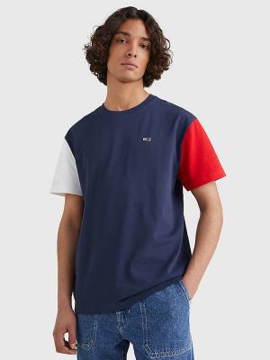 Blue Tommy Hilfiger Colour-Blocked Organic Cotton Men's T Shirts | TH786DNI