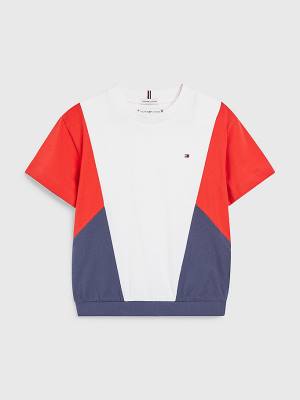 Blue Tommy Hilfiger Colour-Blocked Organic Cotton Knit Girls' T Shirts | TH821DMC