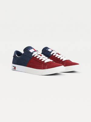 Blue Tommy Hilfiger Colour-Blocked Suede Low-Top Men's Sneakers | TH632HRM