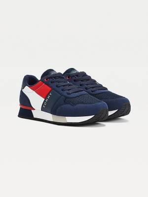 Blue Tommy Hilfiger Contrast Panel Low-Top Lace-Up Boys' Sneakers | TH086TDS