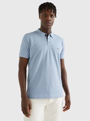 Blue Tommy Hilfiger Contrast Placket Regular Fit Men's Polo Shirts | TH907SOF