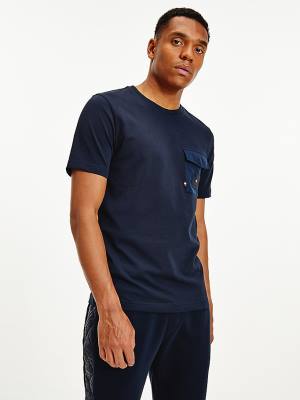 Blue Tommy Hilfiger Contrast Pocket Relaxed Fit Men's T Shirts | TH746ZUB