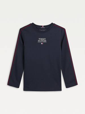 Blue Tommy Hilfiger Contrast Tape Long Sleeve Boys' T Shirts | TH754VMI