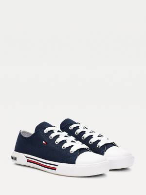 Blue Tommy Hilfiger Cotton Canvas Lace-Up Low-Top Girls' Sneakers | TH354WGH