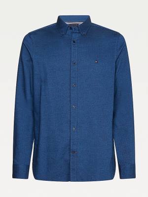 Blue Tommy Hilfiger Cotton Cashmere Slim Fit Check Men's Shirts | TH123OAX