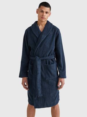 Blue Tommy Hilfiger Cotton Towelling Bathrobe Men's Pyjamas | TH625EWR