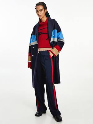 Blue Tommy Hilfiger Crepe Colour-Blocked Drawstring Waist Women's Pants | TH651TAY