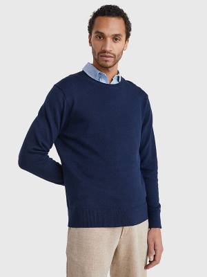 Blue Tommy Hilfiger Crew Neck Jumper Men's Sweaters | TH081YVK