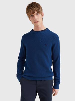 Blue Tommy Hilfiger Crew Neck Jumper Men's Sweaters | TH670CJK