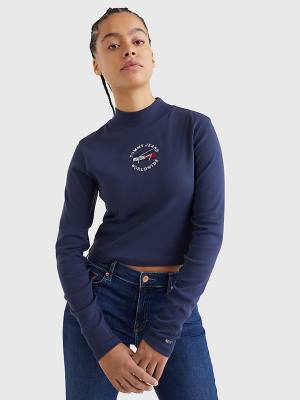 Blue Tommy Hilfiger Cropped Fit Long Sleeve Women's T Shirts | TH752ULI