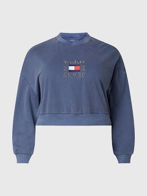 Blue Tommy Hilfiger Curve Crop Logo Women's Sweatshirts | TH763KSQ