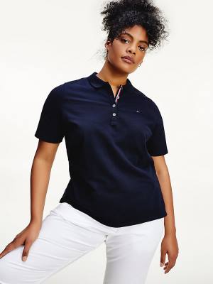 Blue Tommy Hilfiger Curve Essential Placket Detail Women's Polo Shirts | TH234OJA