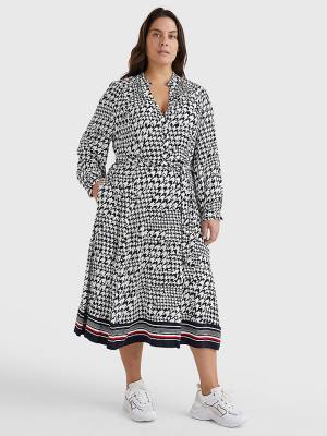 Blue Tommy Hilfiger Curve Houndstooth Relaxed Fit Midi Women's Dress | TH743GZS