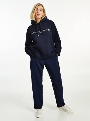 Blue Tommy Hilfiger Curve Logo Drawstring Women's Hoodie | TH201COR