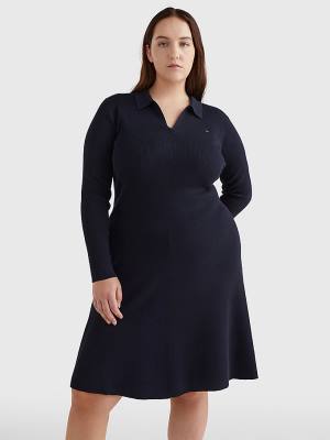 Blue Tommy Hilfiger Curve Organic Cotton Slim Fit Polo Women's Dress | TH306RDM