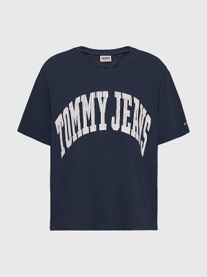 Blue Tommy Hilfiger Curve Oversized Cropped Women's T Shirts | TH913UIS