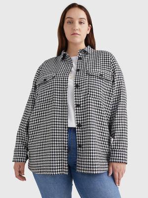 Blue Tommy Hilfiger Curve Recycled Wool Flannel Houndstooth Shacket Women's Jackets | TH580RHV