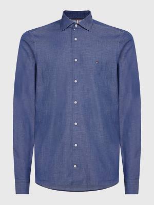 Blue Tommy Hilfiger Denim Slim Fit Men's Shirts | TH159KUR