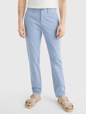 Blue Tommy Hilfiger Denton Straight Fit Satin Chinos Men's Pants | TH173MBI