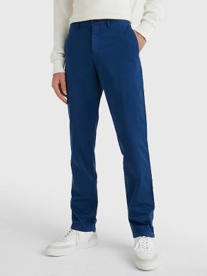 Blue Tommy Hilfiger Denton Straight Fit Satin Chinos Men's Pants | TH749SWI