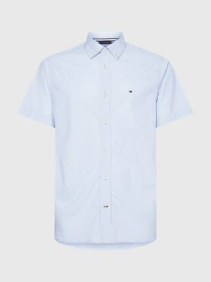 Blue Tommy Hilfiger Dot Regular Fit Short Sleeve Men's Shirts | TH340GYV