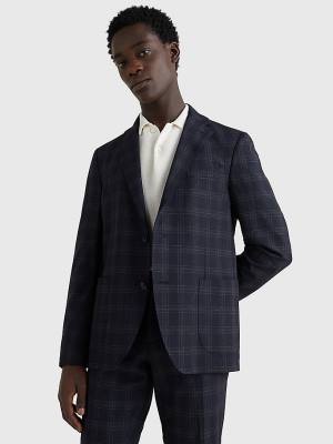 Blue Tommy Hilfiger Dotted Check Slim Fit Men's Blazers | TH287XYA