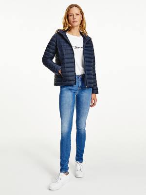 Blue Tommy Hilfiger Down-Filled Hooded Zip-Thru Women's Jackets | TH617BPR