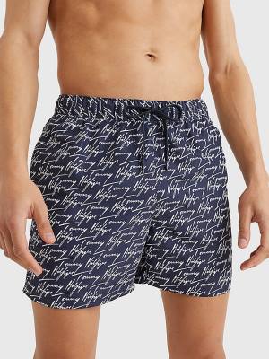 Blue Tommy Hilfiger Drawstring Mid Length Shorts Men's Swimwear | TH930VJN