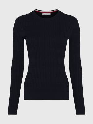 Blue Tommy Hilfiger Essential Cable Knit Jumper Women's Sweaters | TH695MOV