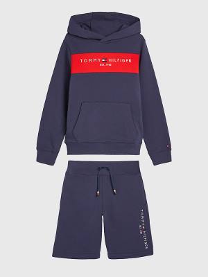 Blue Tommy Hilfiger Essential Colour-Blocked And Shorts Set Boys' Hoodie | TH798OJT