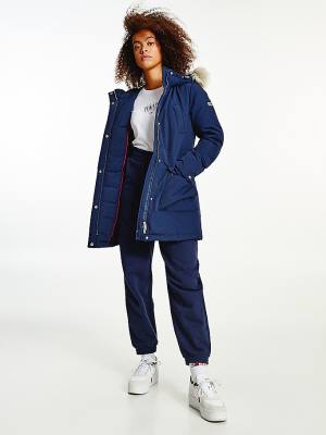 Blue Tommy Hilfiger Essential Faux Fur Trim Down Parka Women's Coats | TH361FSQ