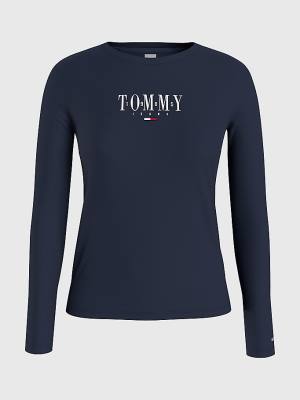 Blue Tommy Hilfiger Essential Logo Long Sleeve Women's T Shirts | TH453CPN