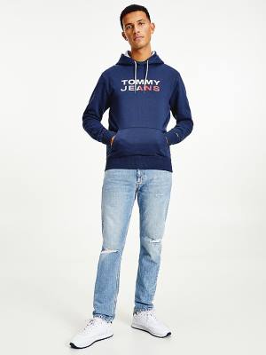 Blue Tommy Hilfiger Essential Logo Men's Hoodie | TH340WTF