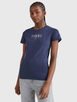 Blue Tommy Hilfiger Essential Logo Skinny Fit Women's T Shirts | TH796APL