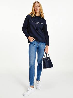 Blue Tommy Hilfiger Essential Logo Women's Hoodie | TH731PYU