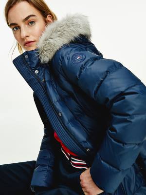 Blue Tommy Hilfiger Essential Monogram Down-Filled Women's Jackets | TH248NWM