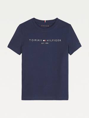 Blue Tommy Hilfiger Essential Organic Cotton Logo Girls' T Shirts | TH370FYR