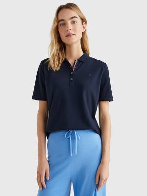 Blue Tommy Hilfiger Essential Placket Detail Women's Polo Shirts | TH504HOW