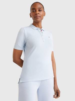 Blue Tommy Hilfiger Essential Placket Detail Women's Polo Shirts | TH548XUM