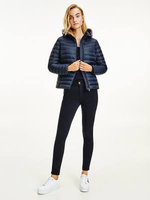 Blue Tommy Hilfiger Essential Removable Hood Down Women's Jackets | TH740KEG