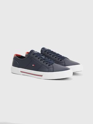 Blue Tommy Hilfiger Essential Signature Leather Men's Sneakers | TH623QSZ