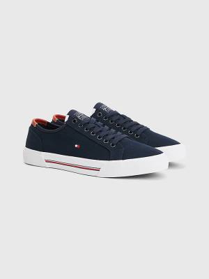 Blue Tommy Hilfiger Essential Signature Canvas Men's Sneakers | TH930HXK