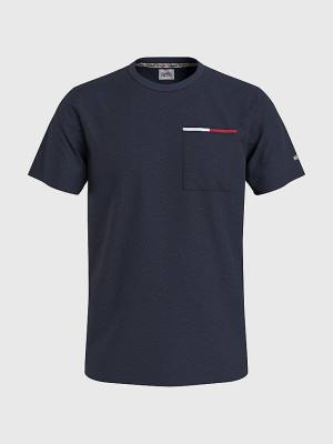 Blue Tommy Hilfiger Essential Signature Pocket Men's T Shirts | TH963OZM