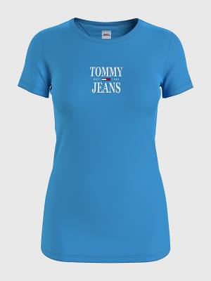 Blue Tommy Hilfiger Essential Skinny Fit Logo Women's T Shirts | TH635ZND