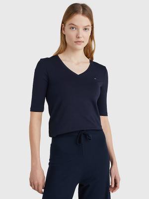 Blue Tommy Hilfiger Essentials Slim Fit Half Sleeve Women's T Shirts | TH280EMX