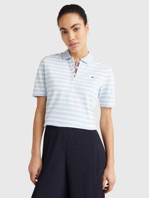 Blue Tommy Hilfiger Essentials Stripe Women's Polo Shirts | TH139PFQ