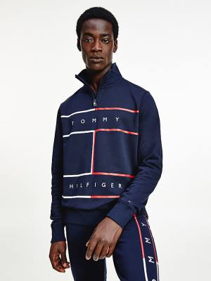 Blue Tommy Hilfiger Exclusive Mock Turtleneck Men's Sweatshirts | TH284IQS