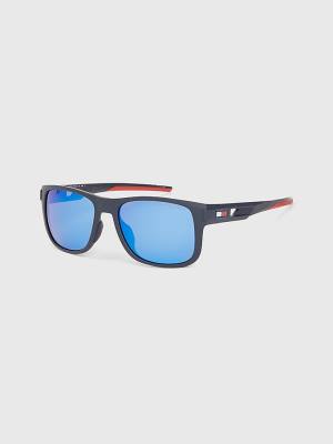 Blue Tommy Hilfiger Flag Detail Rectangular Men's Sunglasses | TH528TEW